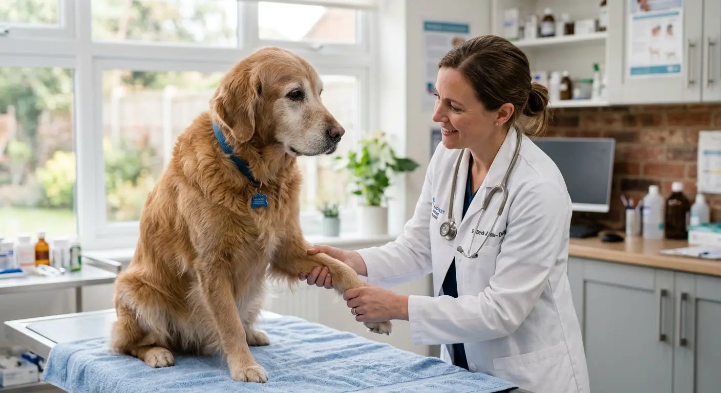 Älterer Hund wird vom Tierarzt untersucht