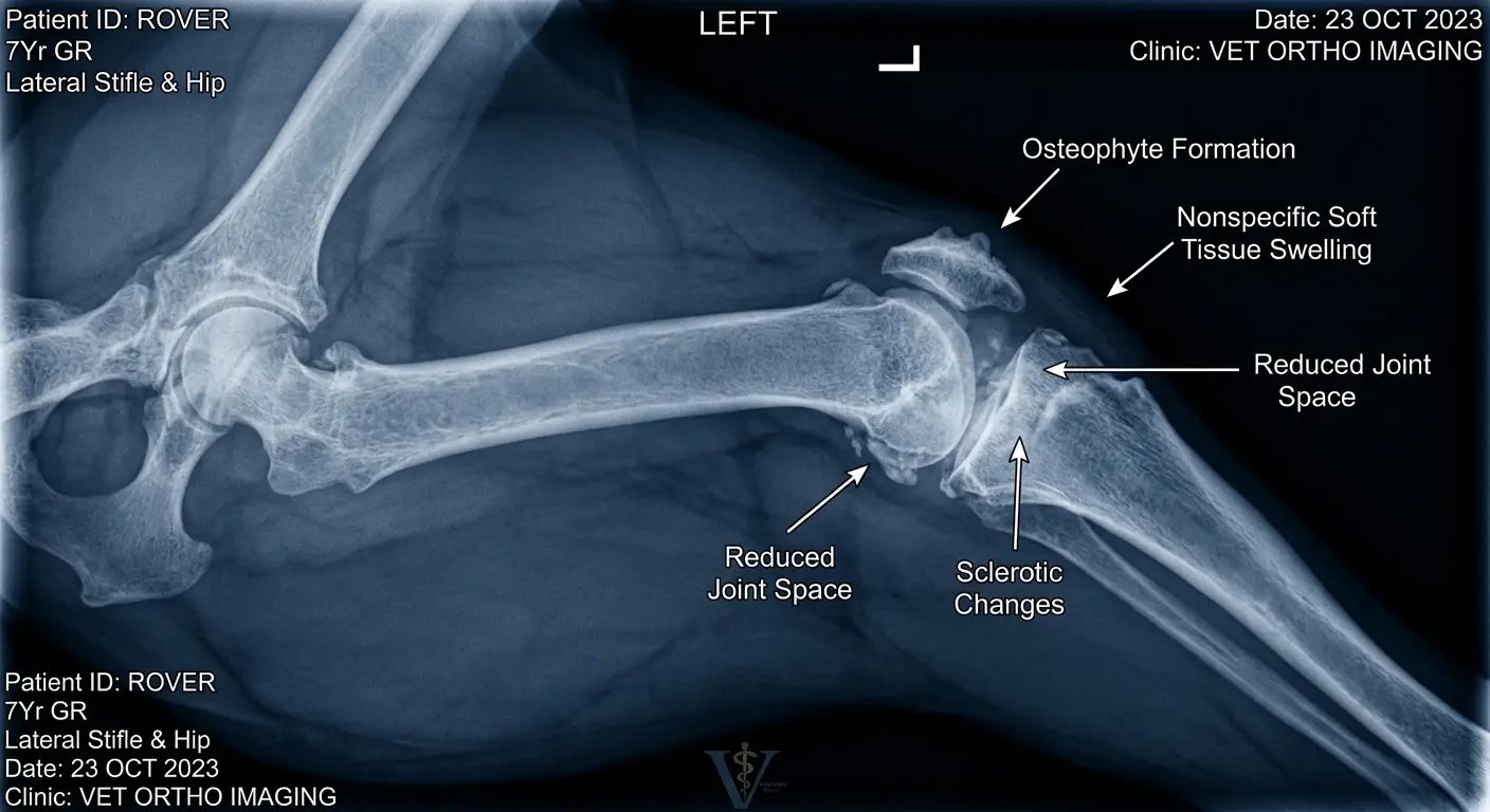 Röntgenbild eines Hundegelenks mit Arthrose